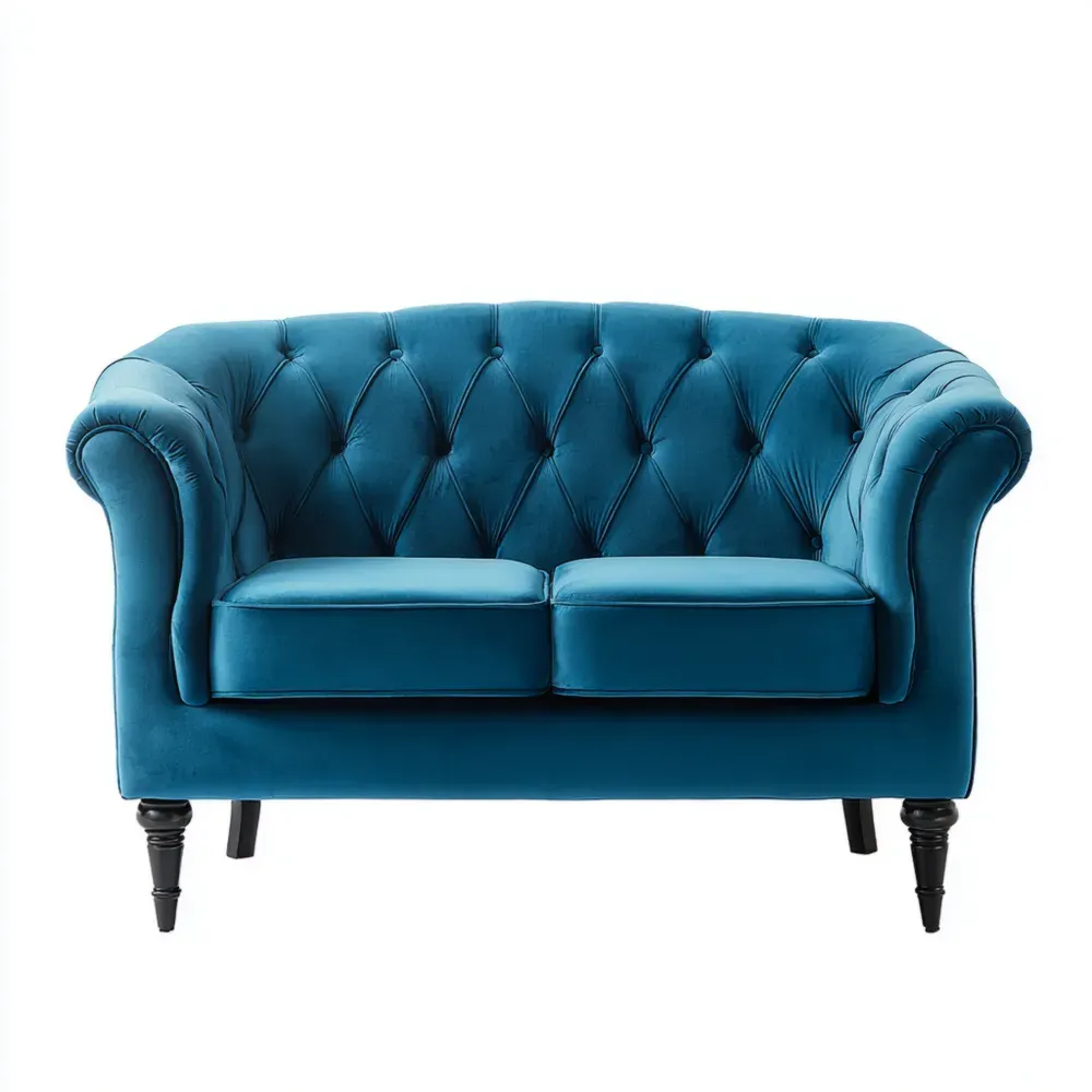 Sofá 2 plazas Terciopelo 150x85x75 cm – Azul – Diseño Clásico