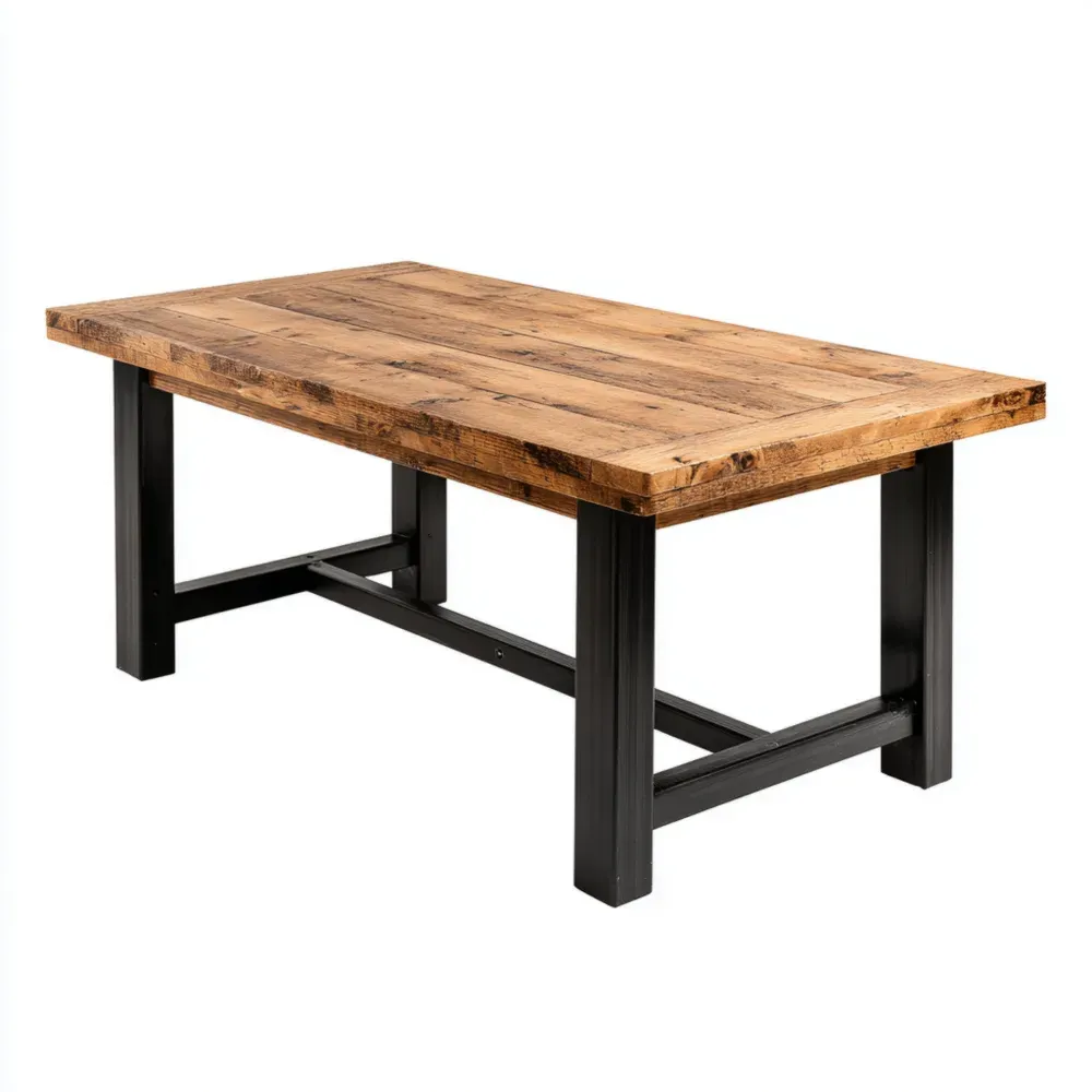 Mesa de Comedor de Patio de Madera y Metal 150x90x75 cm - Marrón/Negro - Estilo Industrial