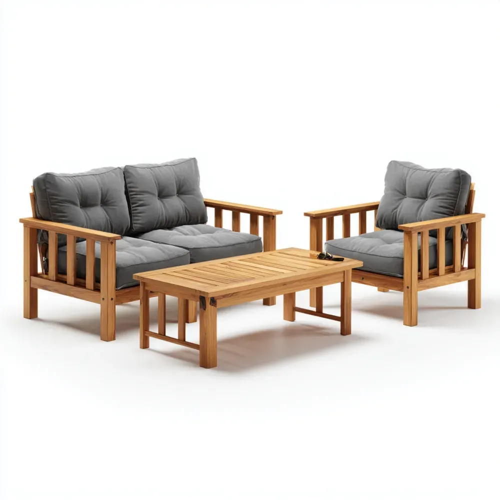 Conjunto de Sofá de Jardín 140x75x80 cm Madera Acacia Cojines Gris Moderno