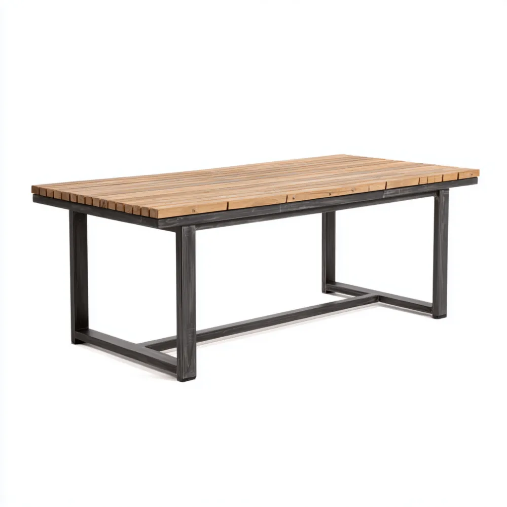 Mesa de Patio Madera y Metal 180x90x75 cm – Marrón/Negro – Diseño Industrial