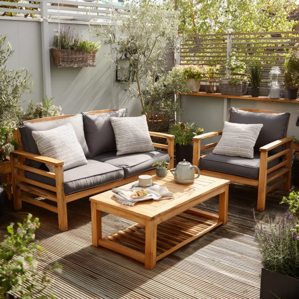 Conjunto de Sofás de Jardín Madera 120x75x80 cm con Cojines Gris Diseño Contemporáneo