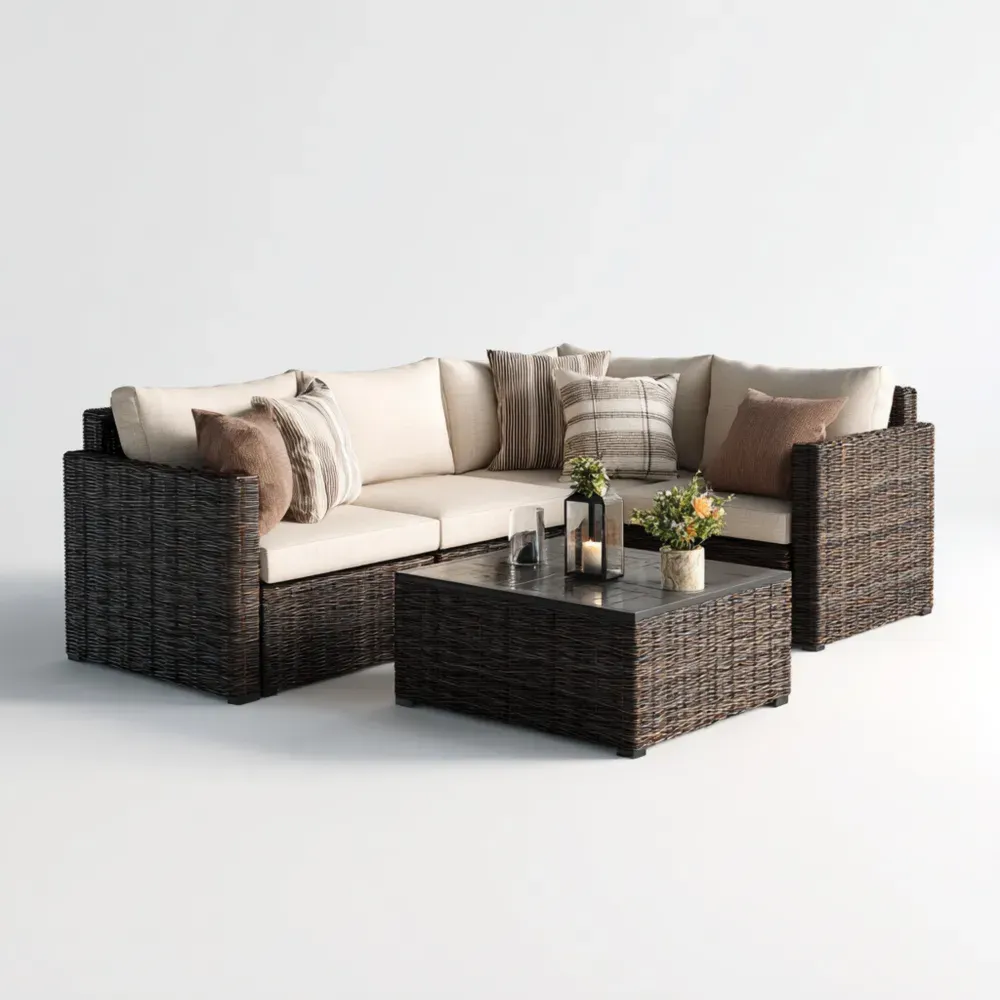 Conjunto de Sofá de Jardín Ratán Sintético 210x80x65 cm Cojines Crema Diseño Contemporáneo