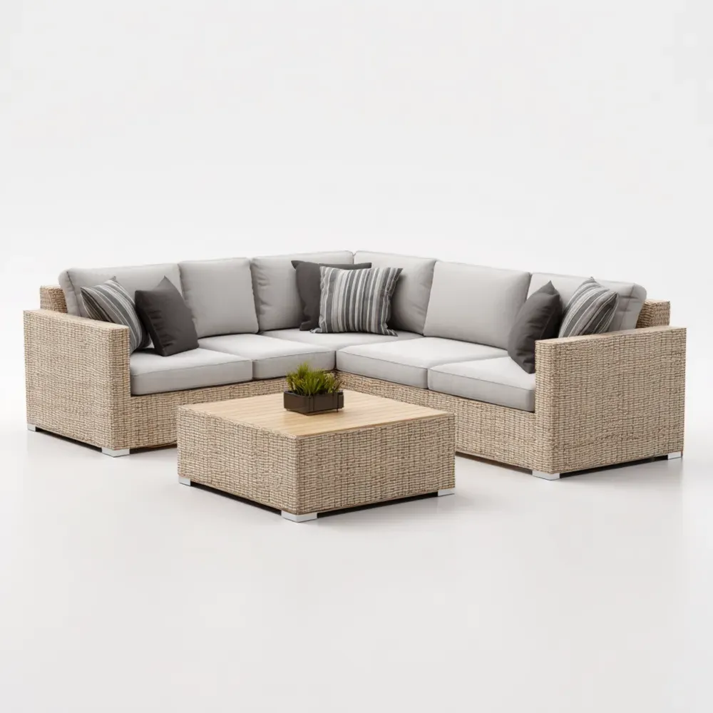 Conjunto de sofás de jardín ratán 210x210x70 cm con cojines Crema moderno