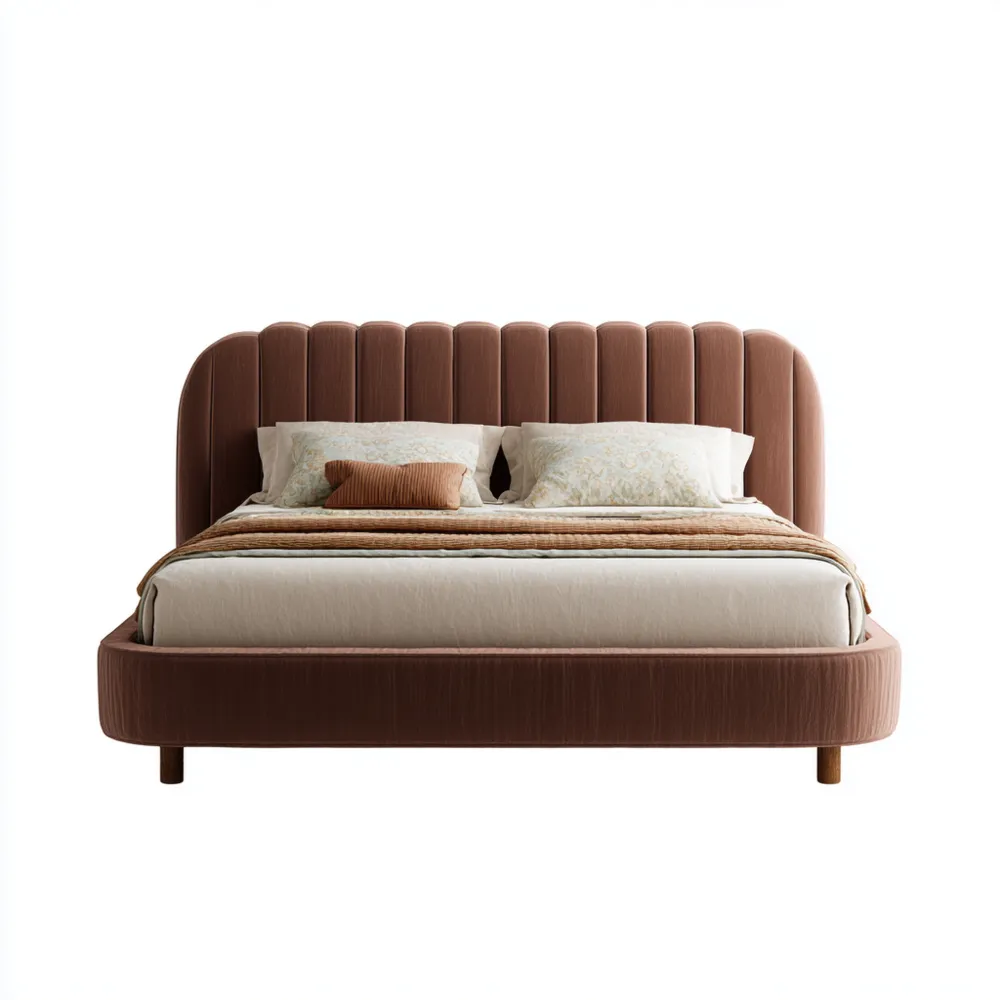 Cama Doble Tapizada de Terciopelo 200x160x130 cm – Marrón – Diseño Contemporáneo