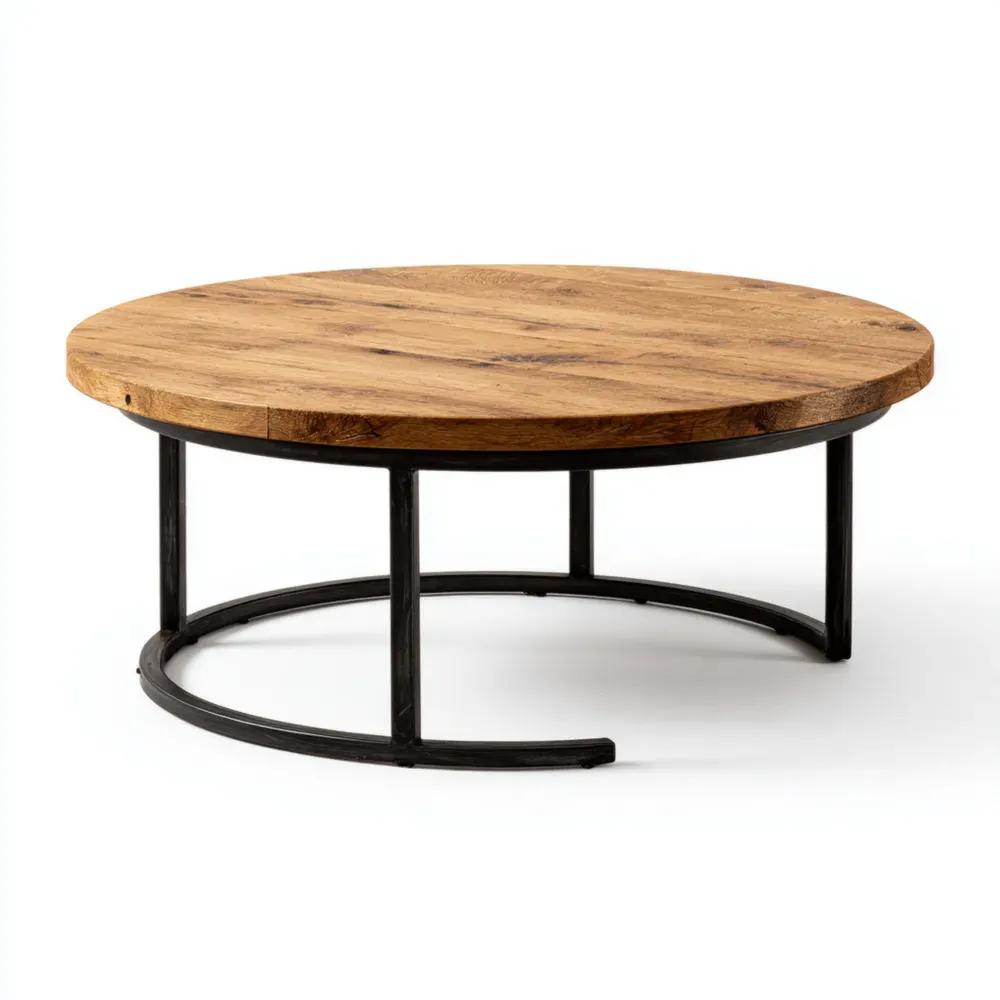 Mesa de centro redonda 90x90x40 cm Madera natural - Diseño industrial