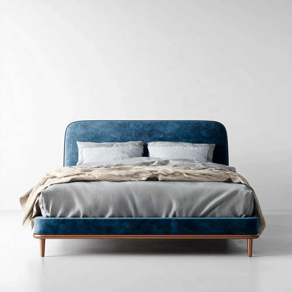 Cama Doble Tapizada Terciopelo 200x160x100 cm - Azul - Diseño Moderno