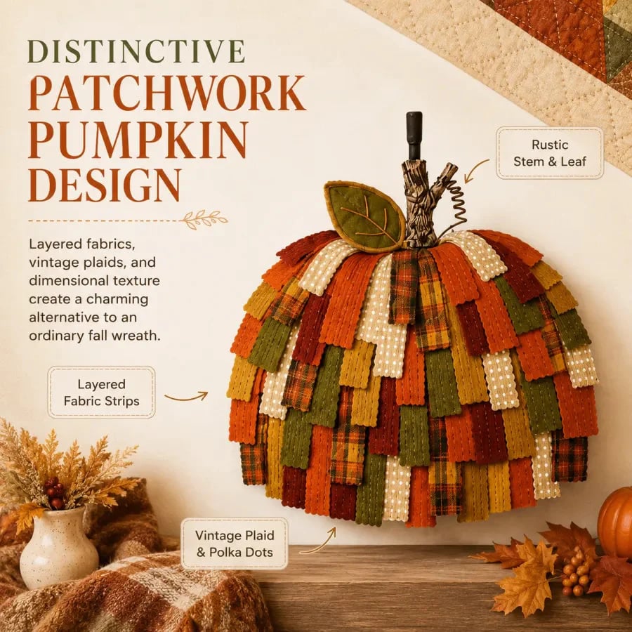 Patchwork Pumpkin Door Hanger