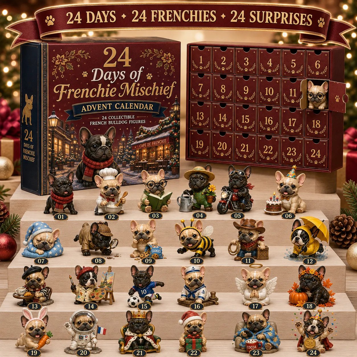 24-Day French Bulldog Christmas Advent Calendar – 24 Unique Frenchie Characters