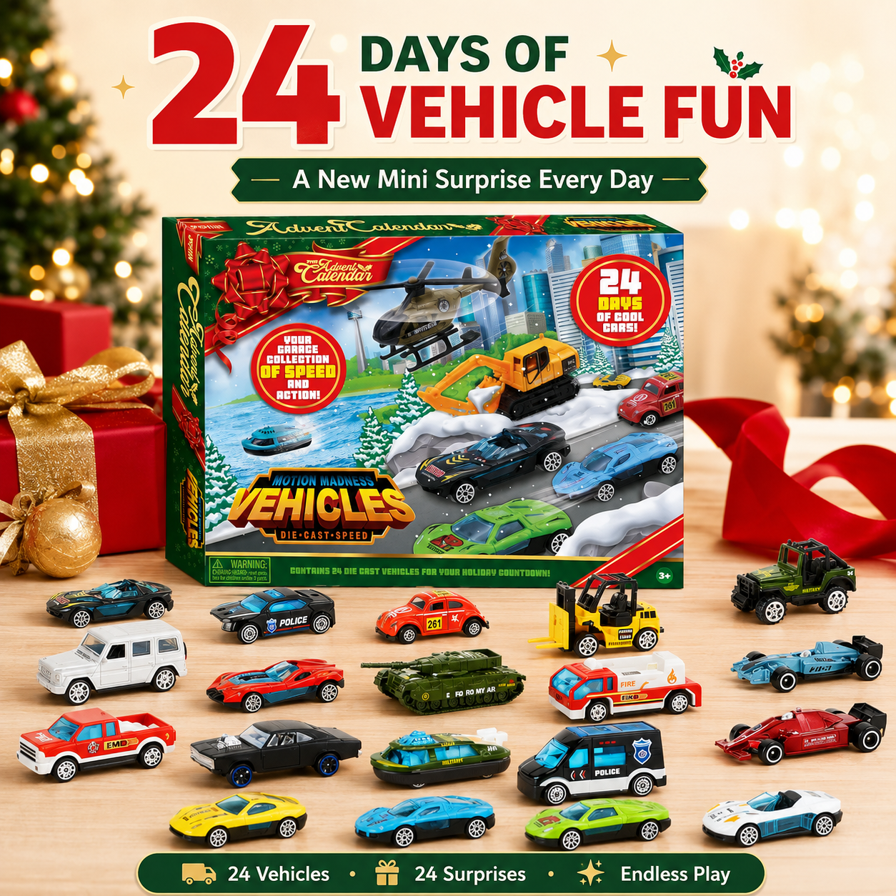 Happy child unboxing daily advent calendar surprises with parents