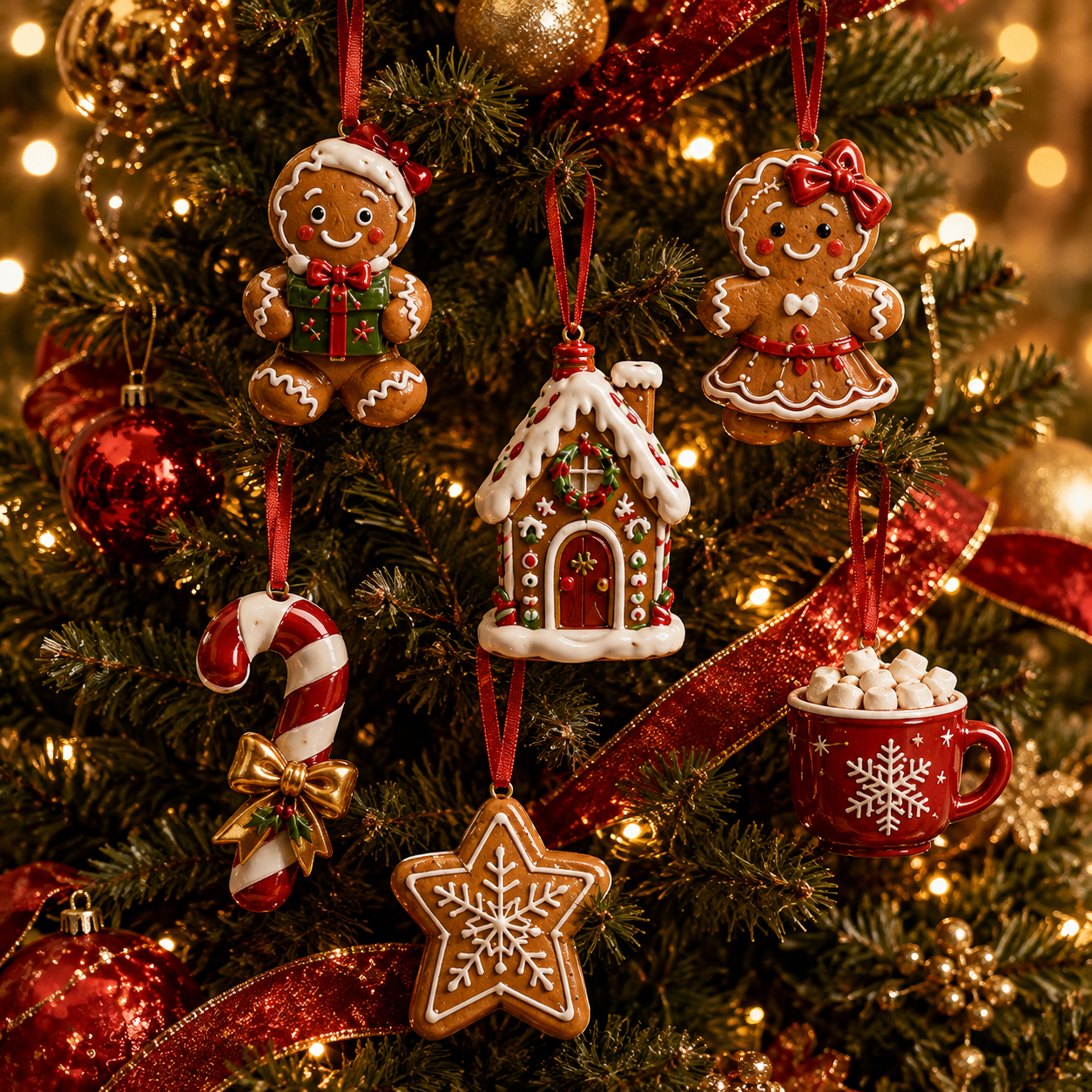 Christmas Bakery ornaments hanging on Christmas tree