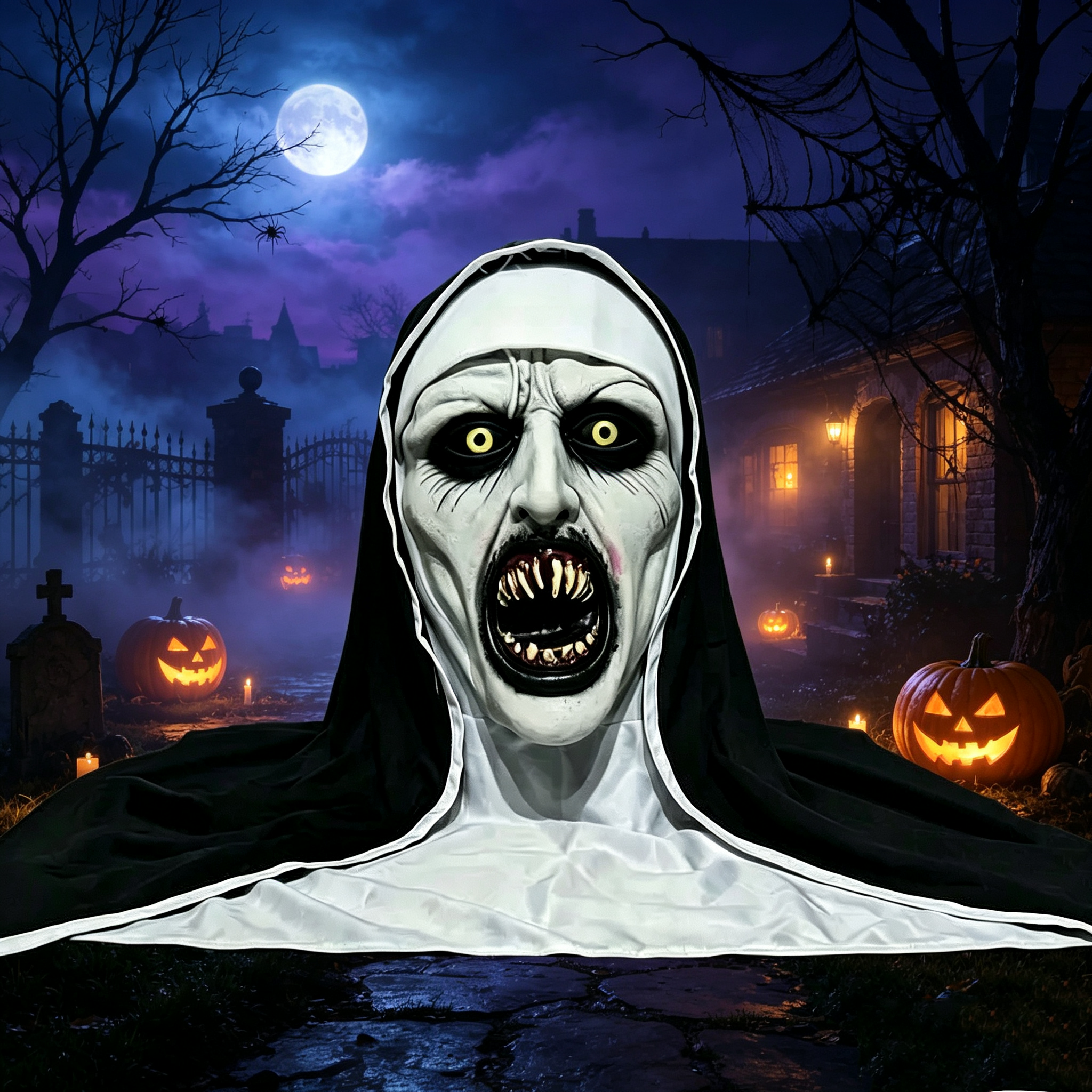 🎃Spooky Qualteus Nun Halloween Mask Latex Handwashable Cosplay Costume Accessory