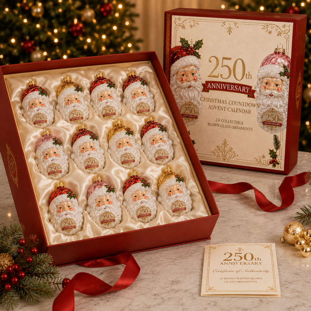 Complete collection of Santa 250th Anniversary ornaments
