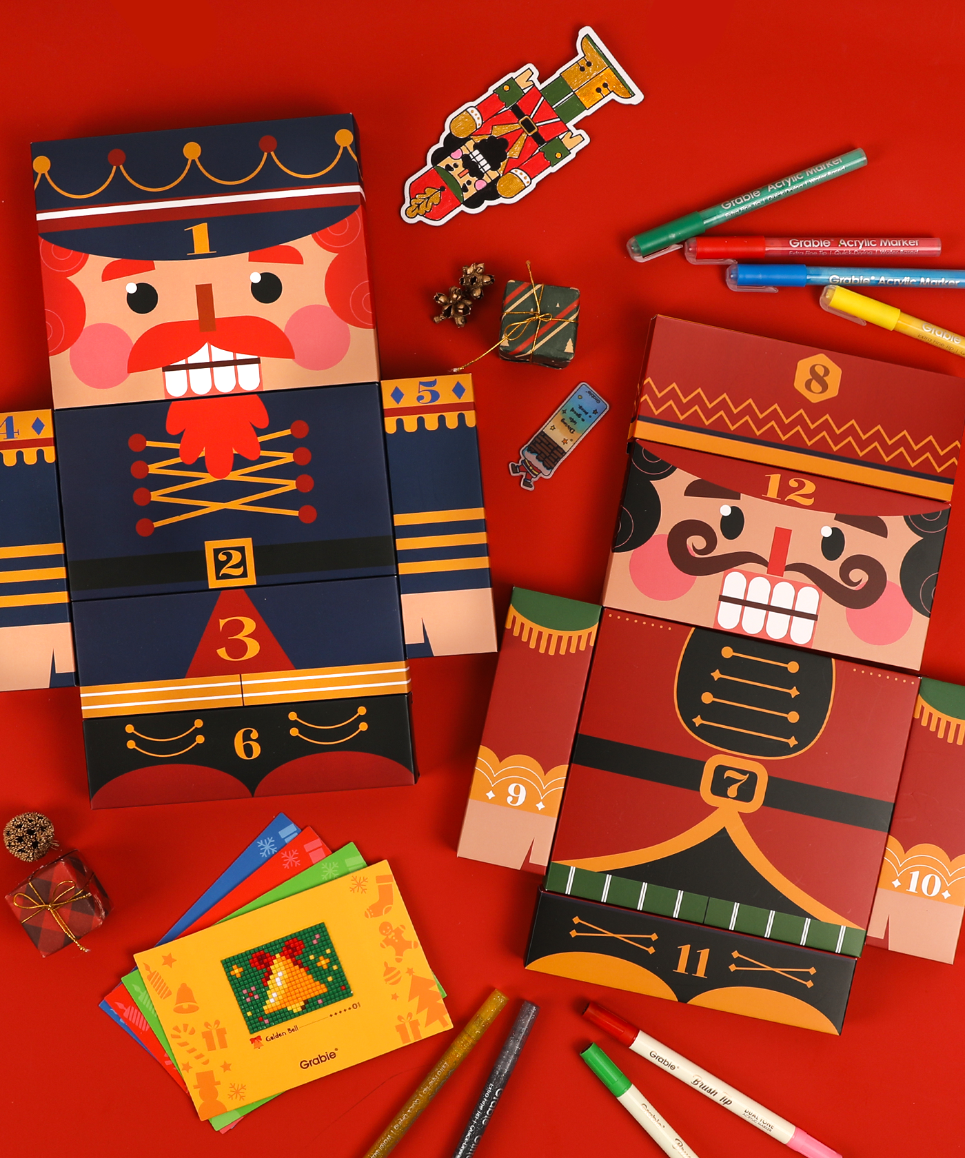 3D Nutcracker Advent Calendar opened to reveal multiple numbered creative activities