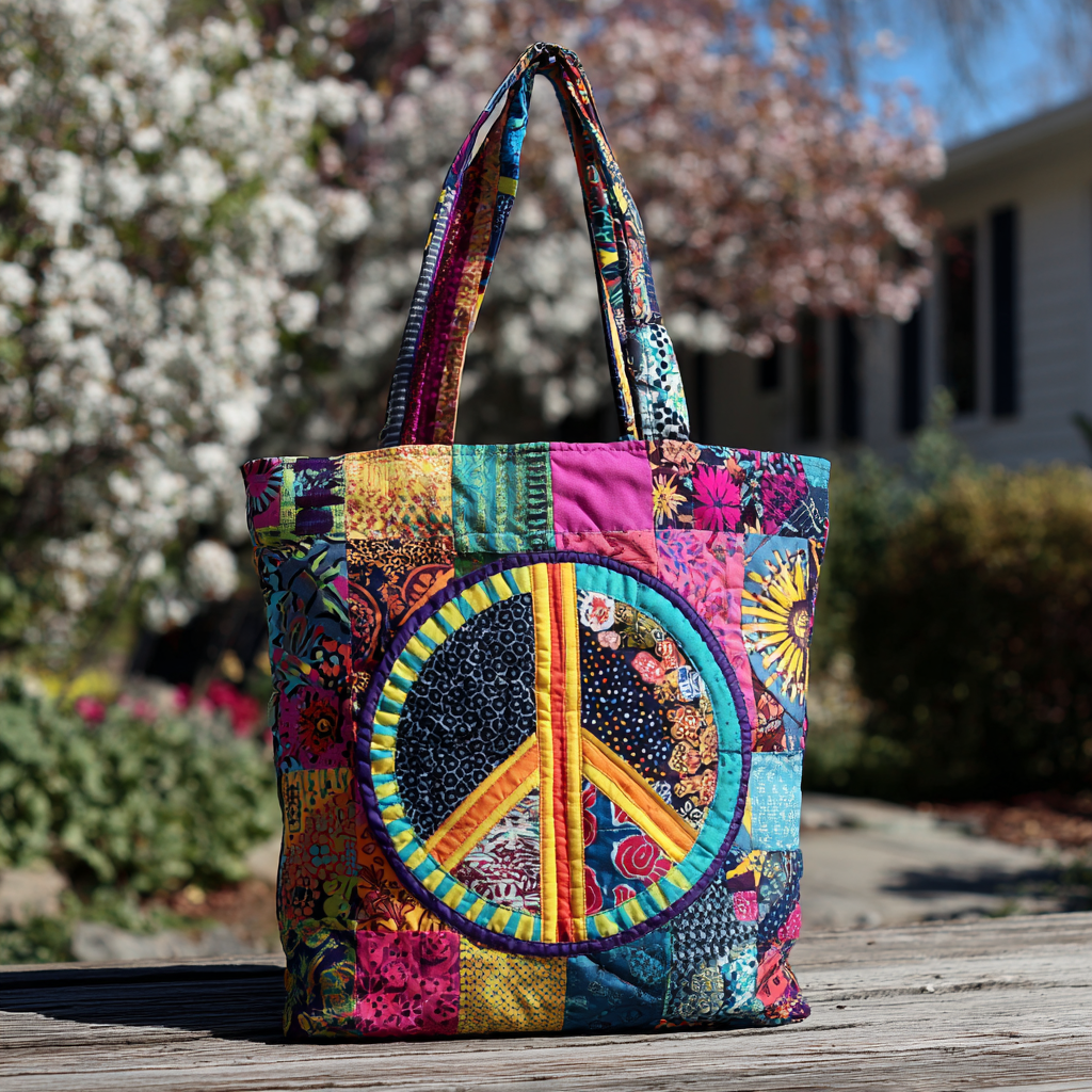 Petals and Peace Quilted Tote  Bag