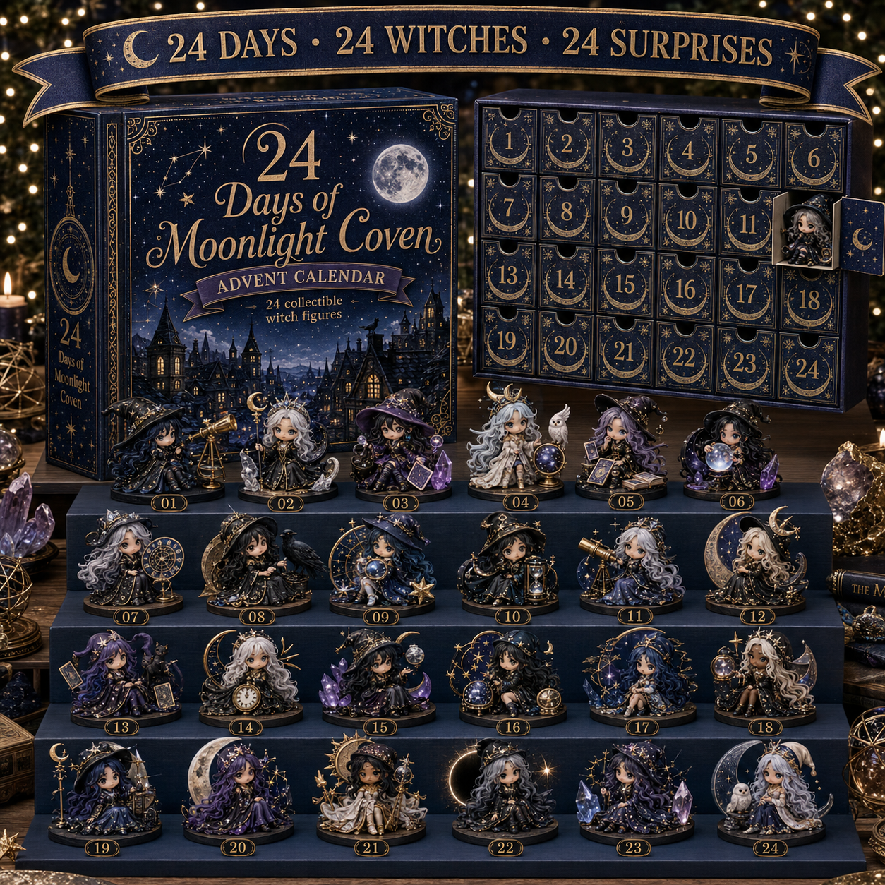 24 Days of Moonlight Coven Witch Advent Calendar with 24 collectible figures