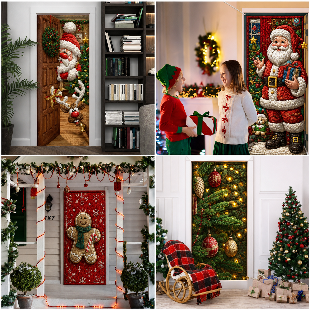 Cozy gingerbread and Christmas tree holiday door cover banner