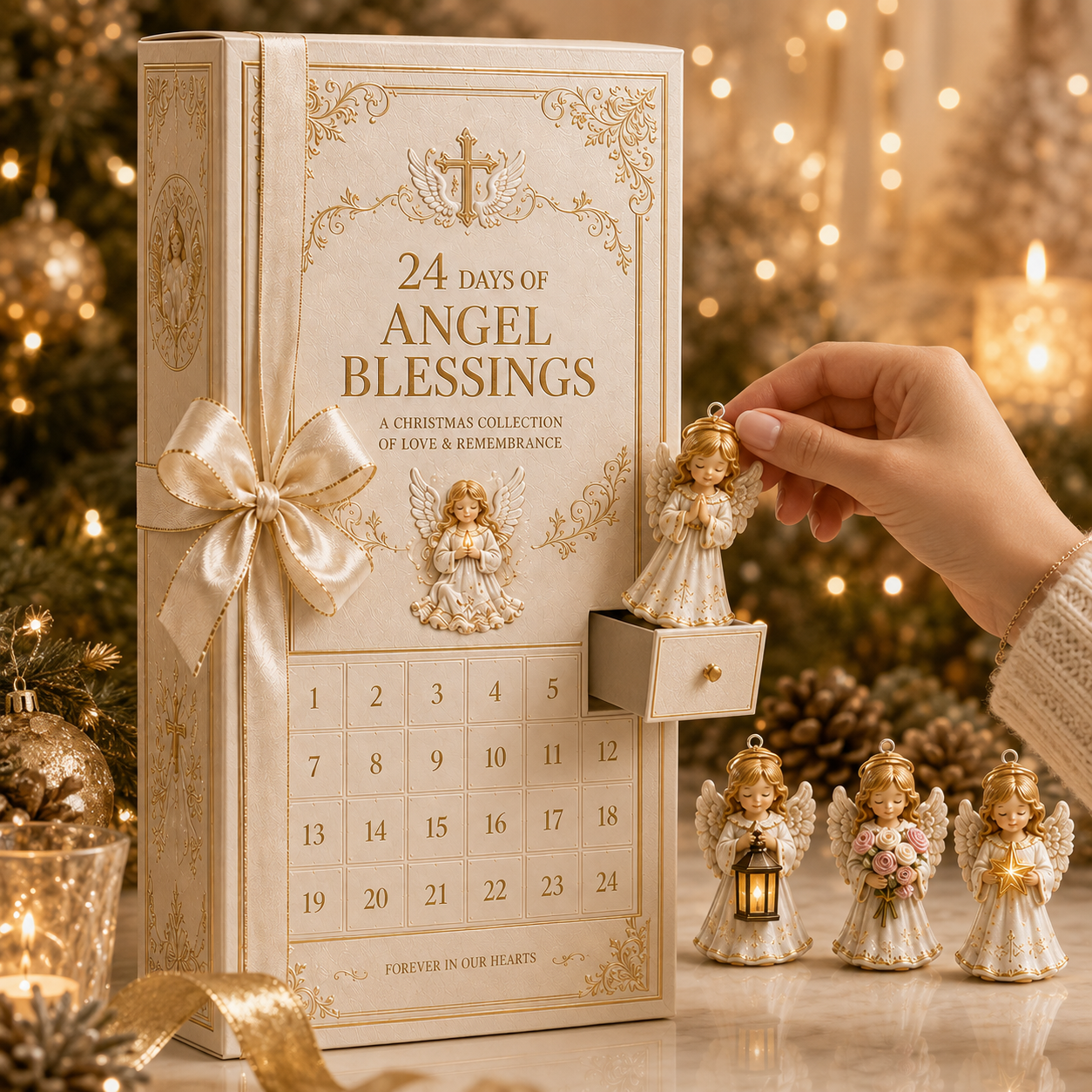 Opening numbered drawer of Angel Blessings advent calendar