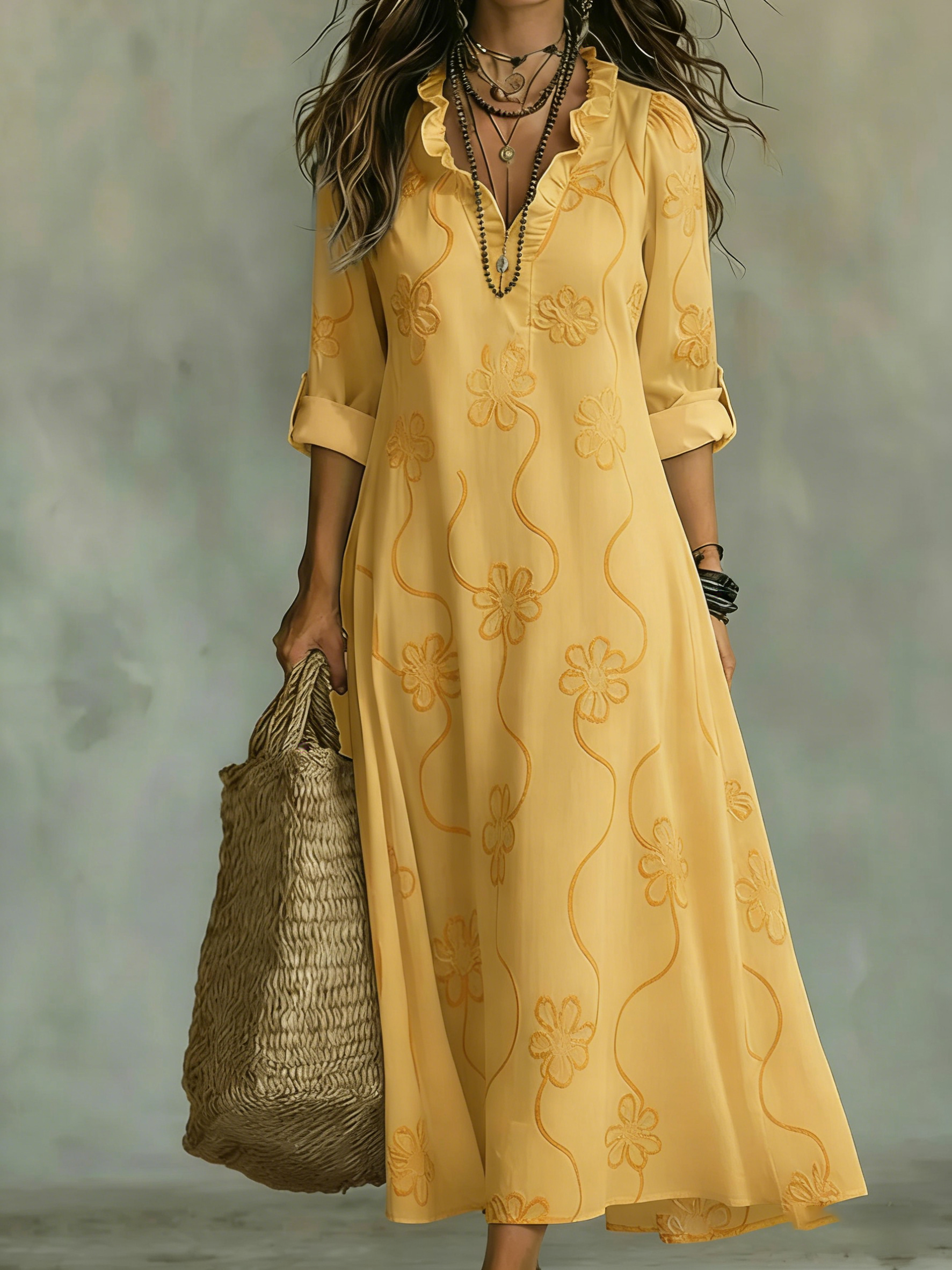 Retro Ruffled Collar Floral A-line Dress