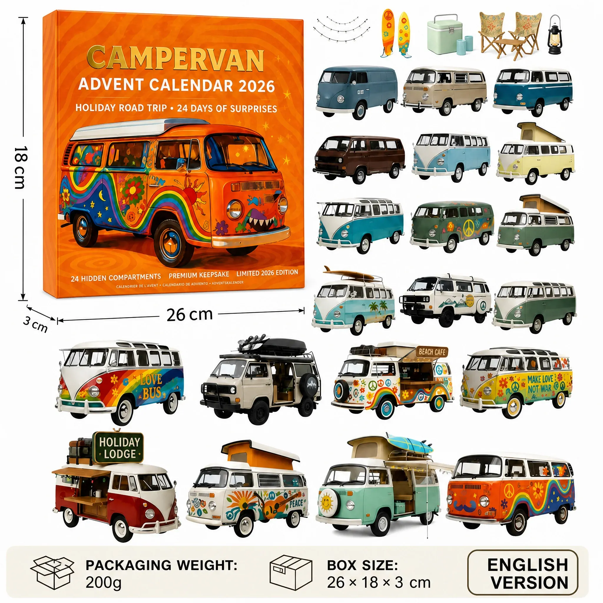 2026 Campervan Advent Calendar – 24 Vintage Van Surprises Christmas display