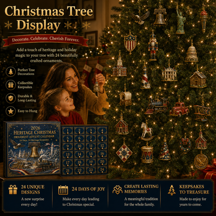 Heritage Christmas ornaments displayed on Christmas tree