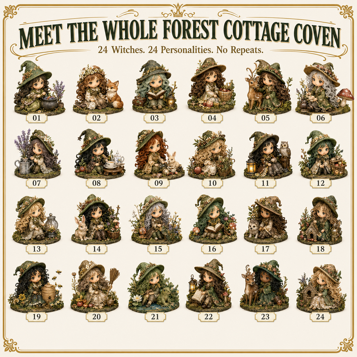 Forest Cottage Coven 24 witch figures