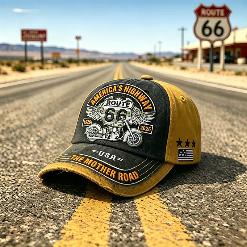 Retro US Route 66 100th Anniversary Art Printed Casual Baseball Cap