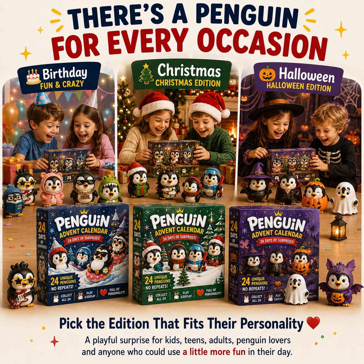 Penguin collection with different personalities