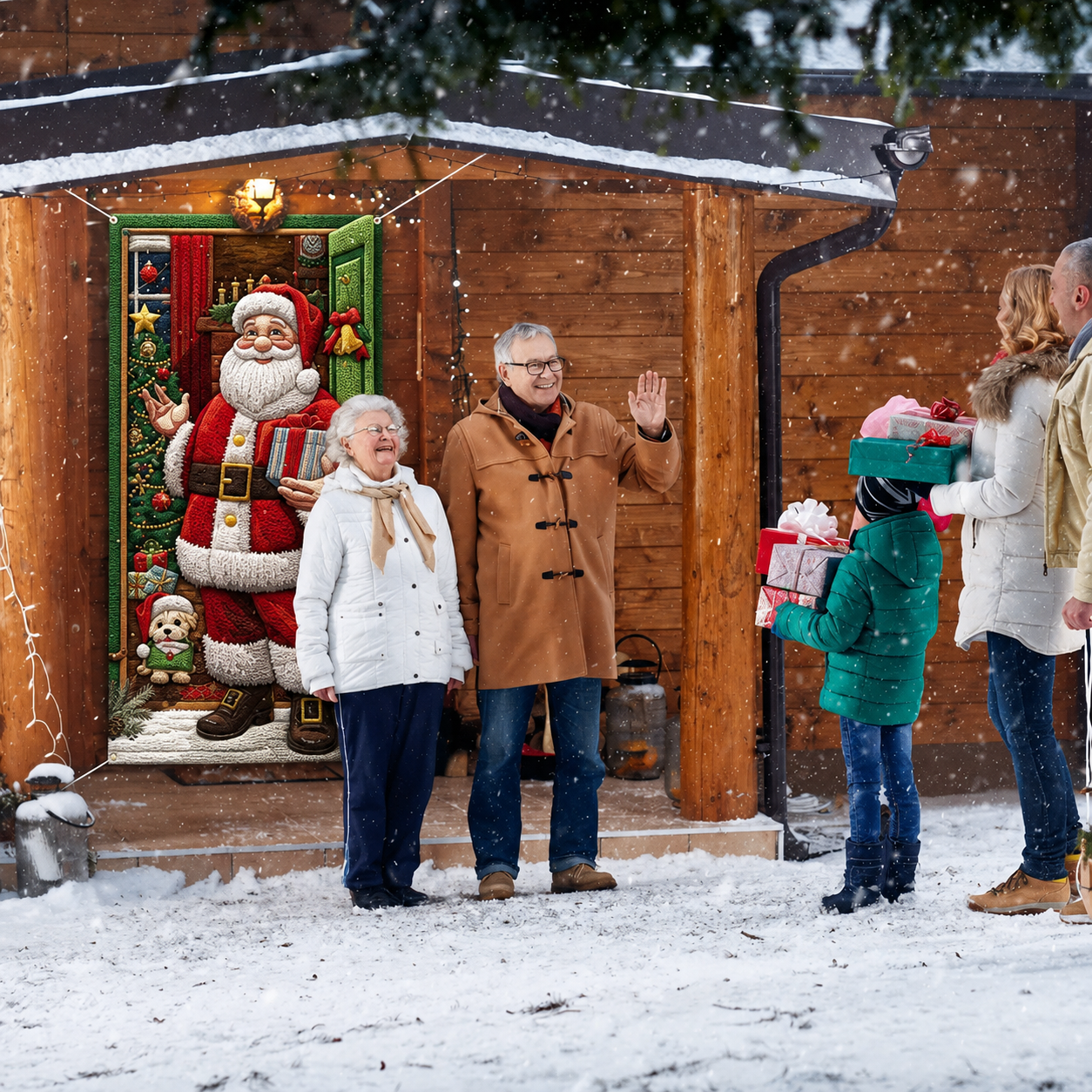Easy corner stretch installation process of Christmas door banner