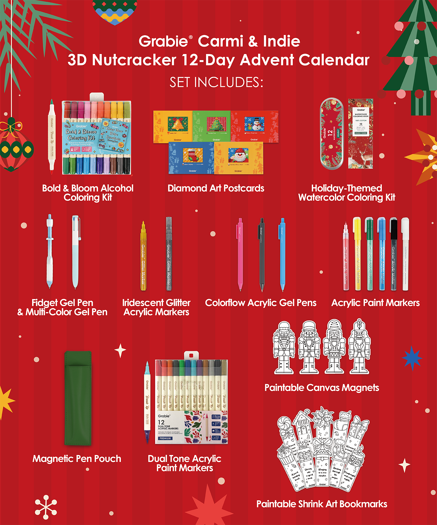 Creative art supplies included in the 3D Nutcracker Advent Calendar