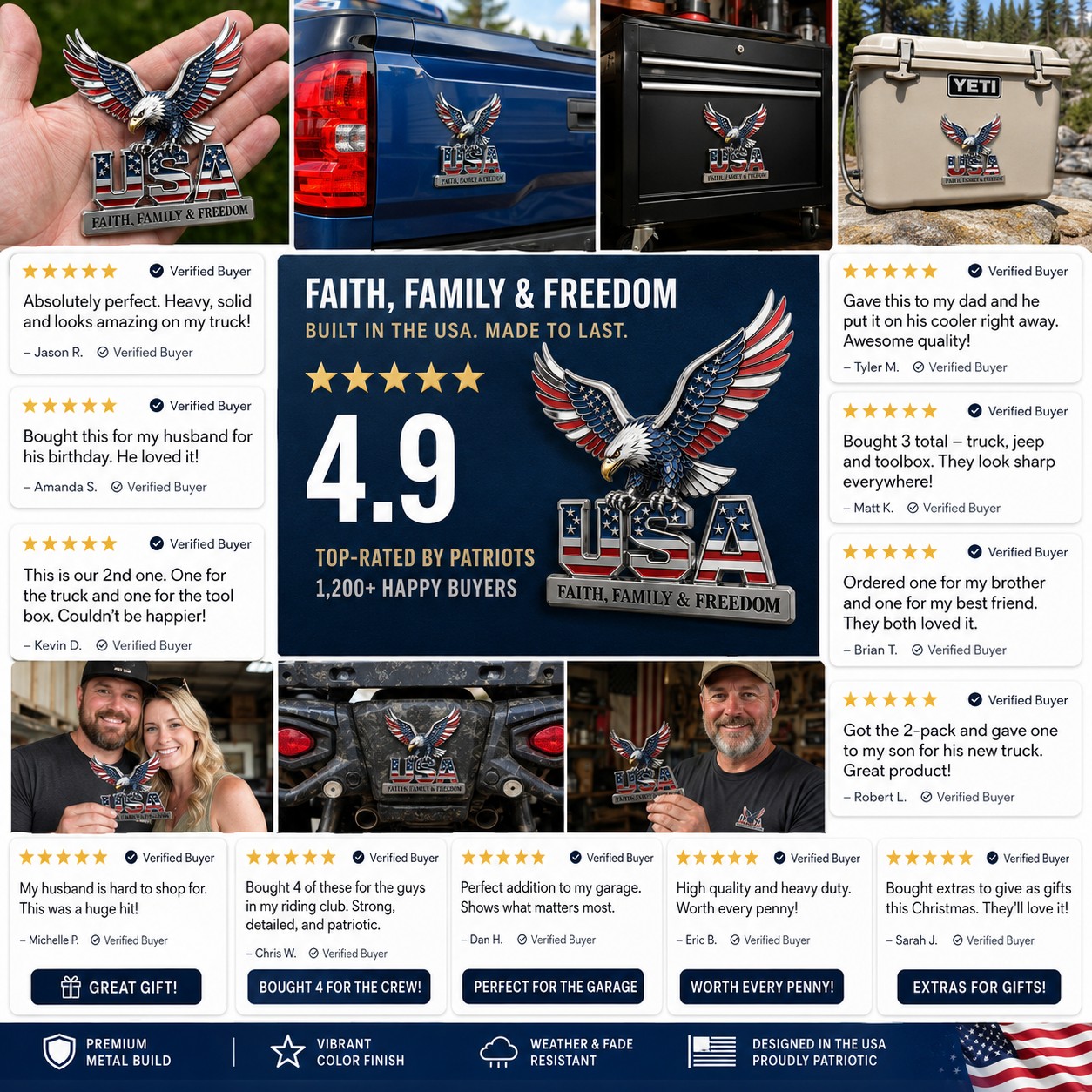 250th Anniversary 60% OFF - ★USA Faith, Family & Freedom★ Metal Emblem