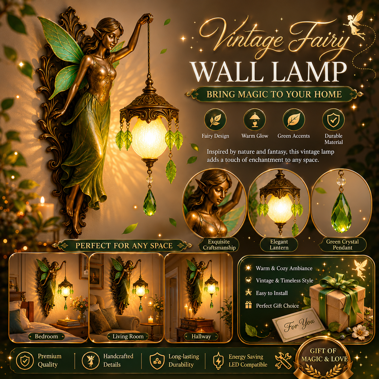 🧜‍♀️ Vintage Mermaid Glow Wall Lamp – Magical Ocean-Inspired Night Light  ✨