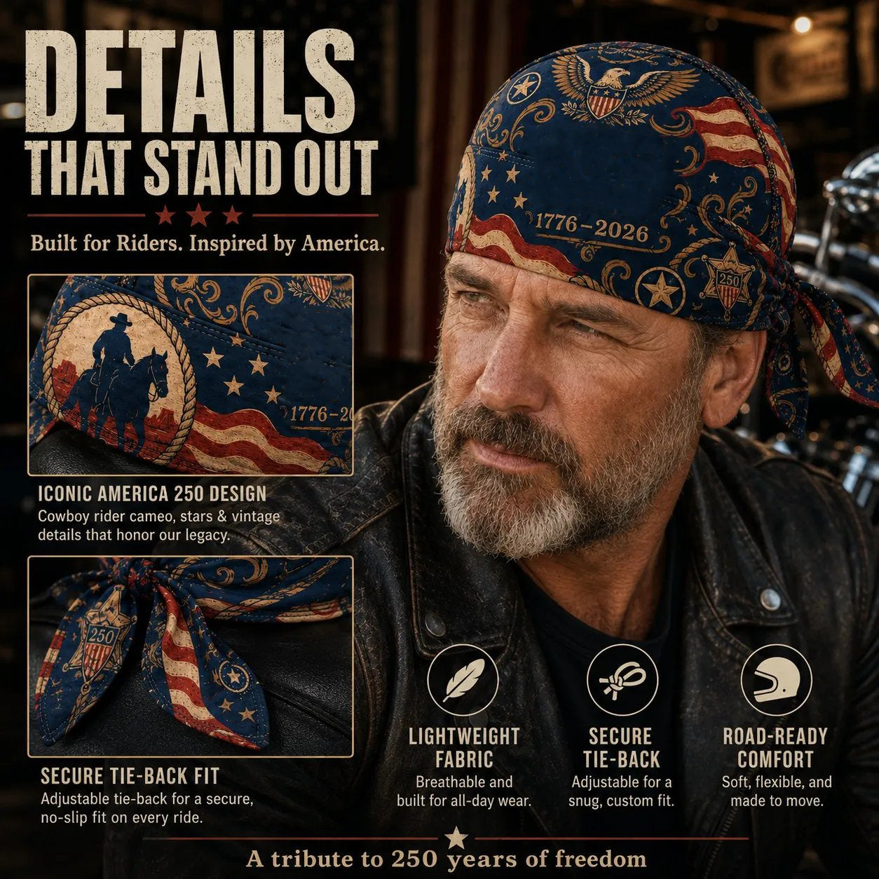 🔥Last Day 49% OFF🏍️America 250 Cycling Pirate Hat / Biker Headwrap