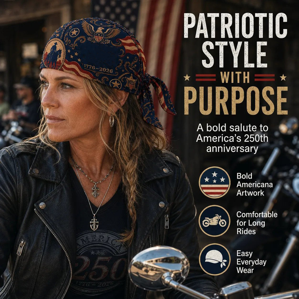 🔥Last Day 49% OFF🏍️America 250 Cycling Pirate Hat / Biker Headwrap