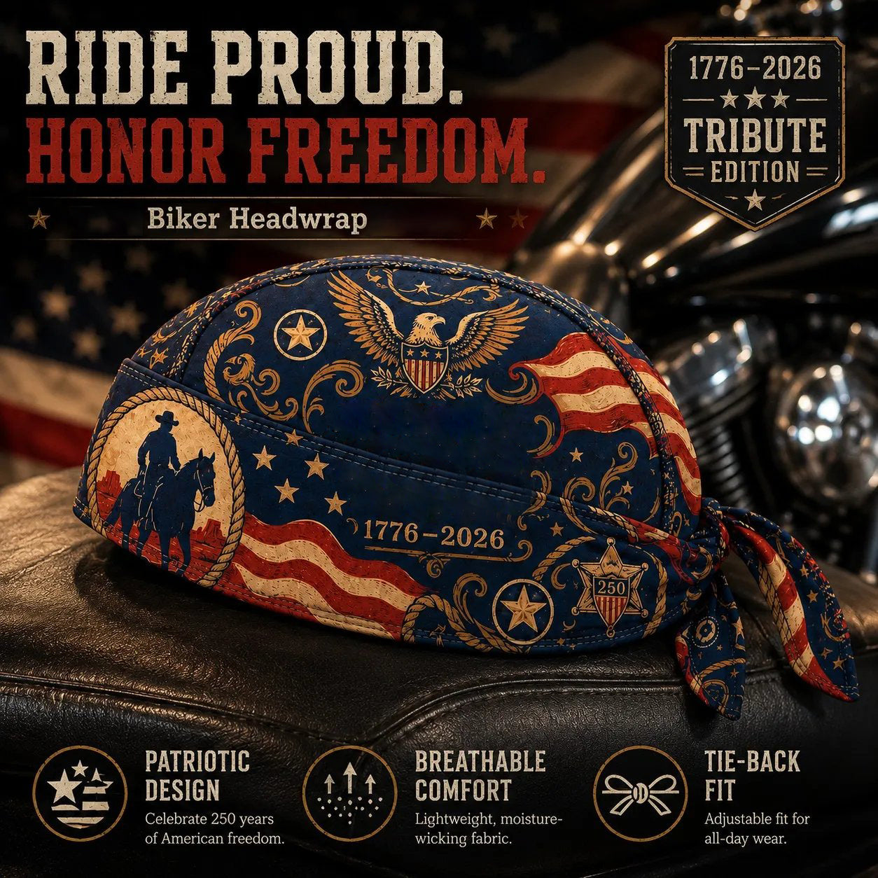 🔥Last Day 49% OFF🏍️America 250 Cycling Pirate Hat / Biker Headwrap