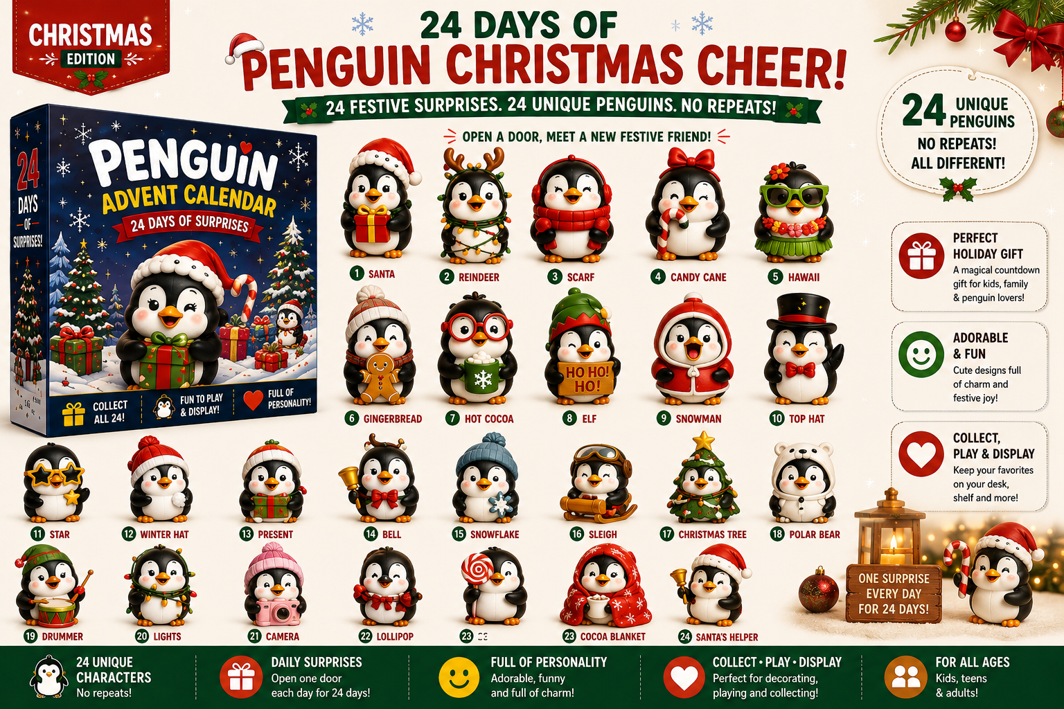 Penguins displayed after the advent countdown