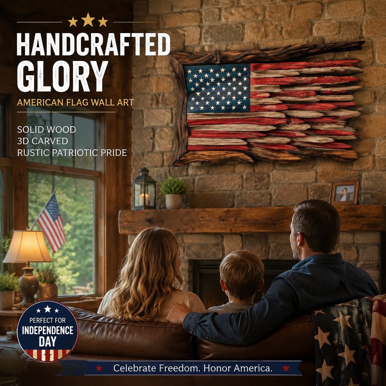 🇺🇸 Handmade Wooden American Flag Wall Art