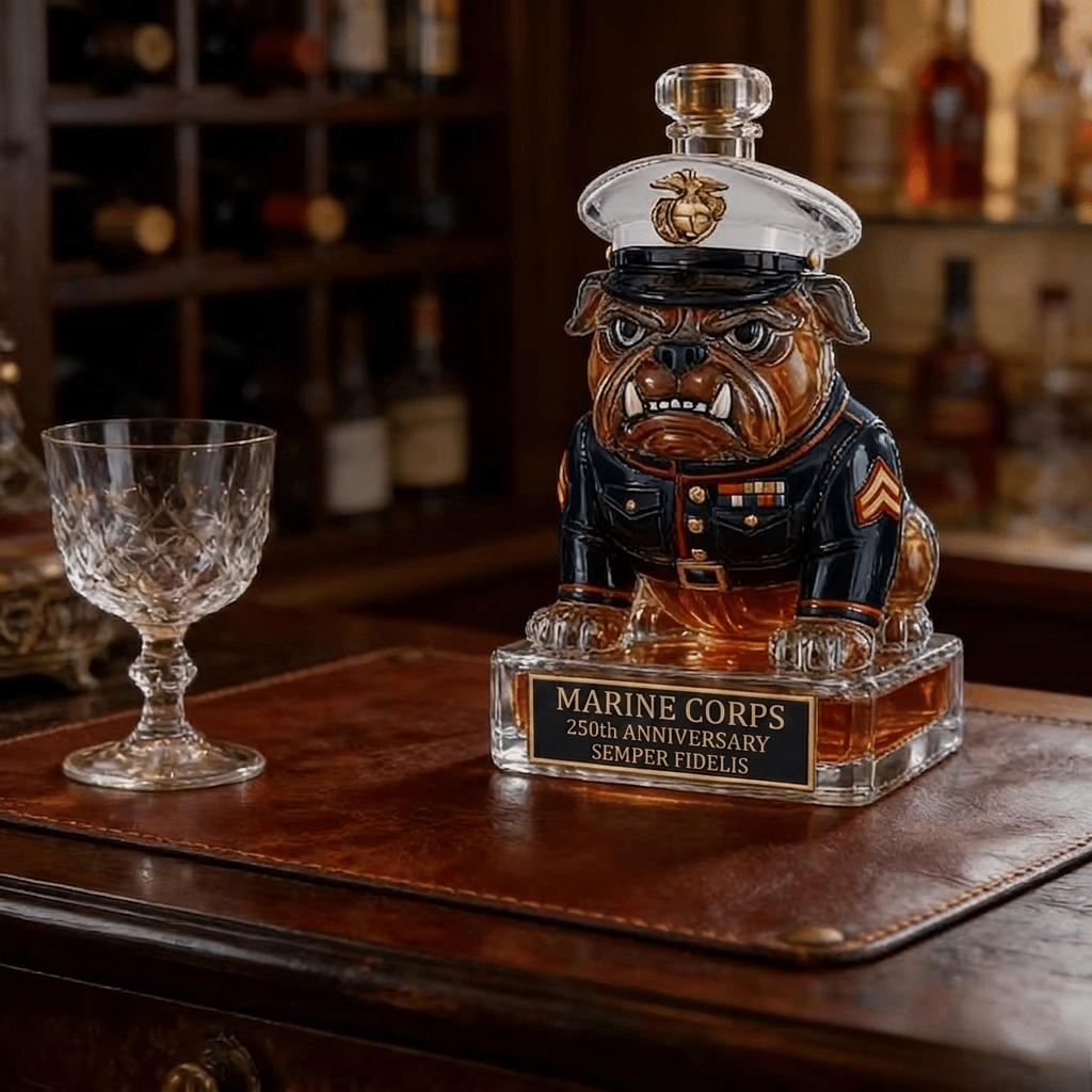 👑 Marine Corps The 250th Anniversary Devil Dog Whiskey Bottle