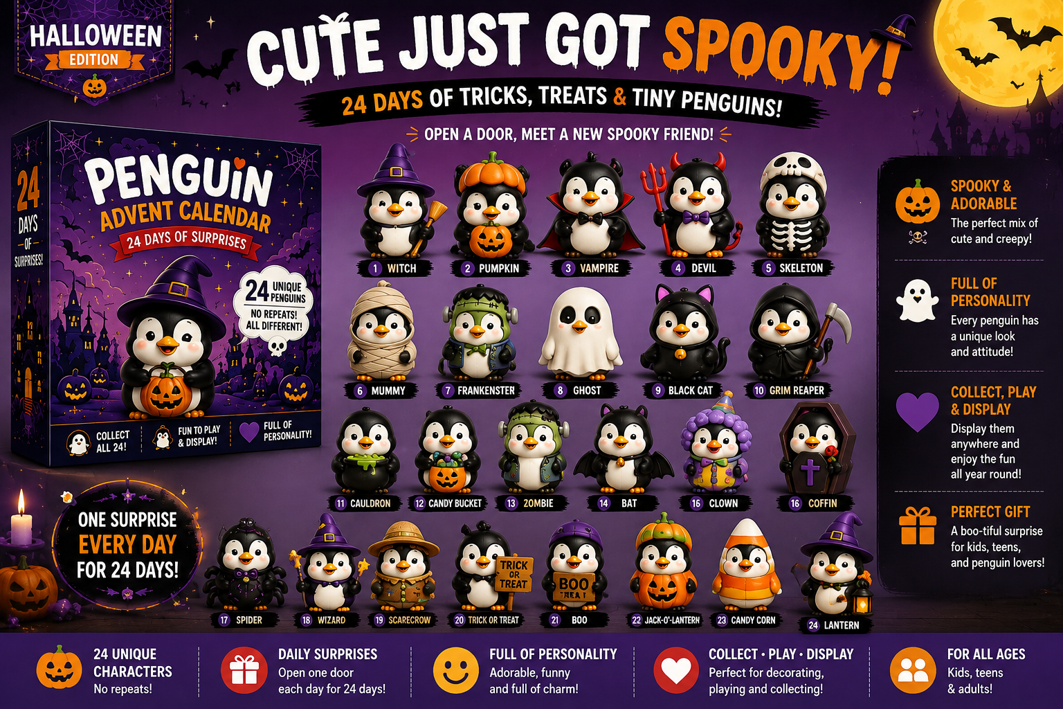 Collectible penguin characters display