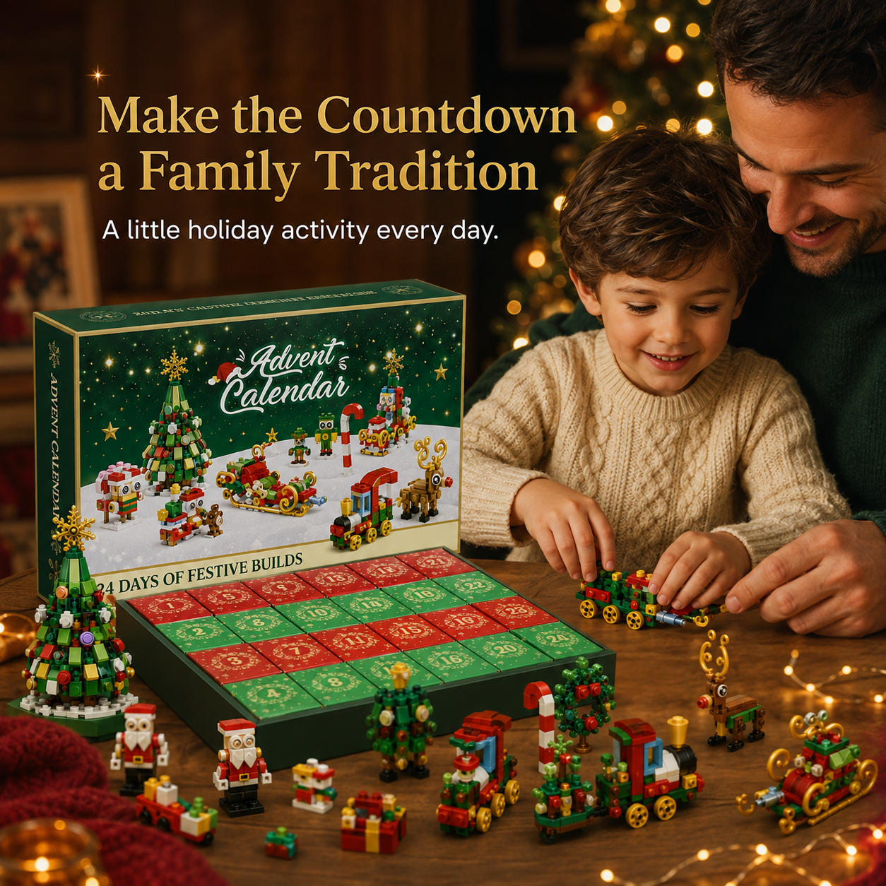 24 days Christmas building blocks advent calendar complete set overview