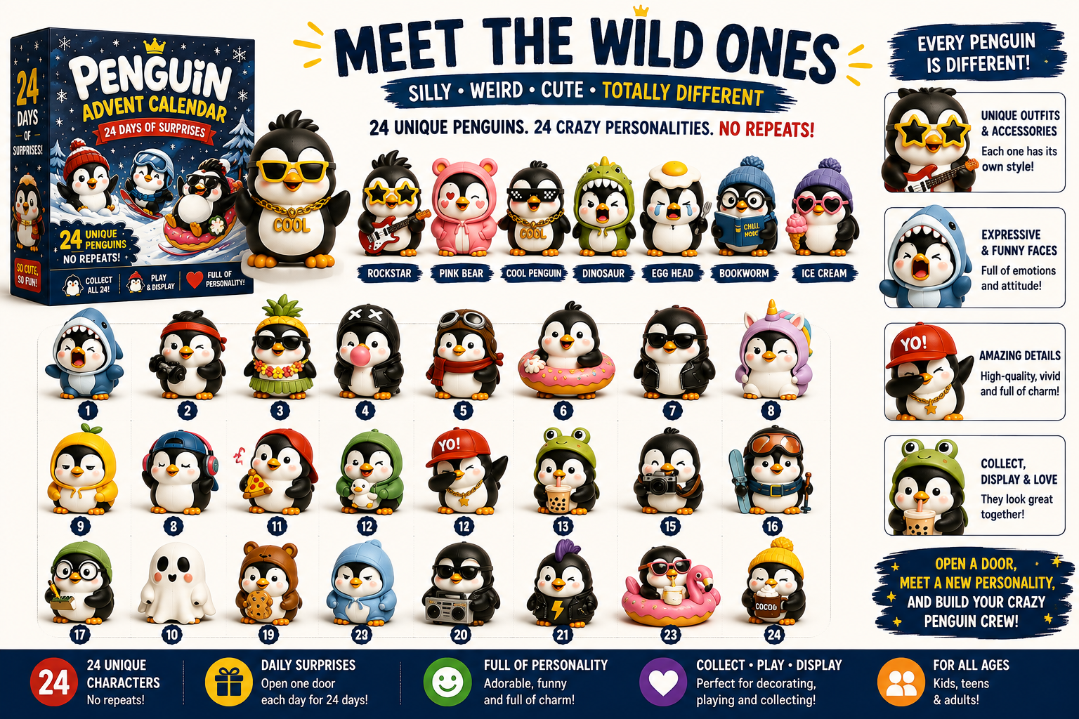 Spooky cute penguin characters