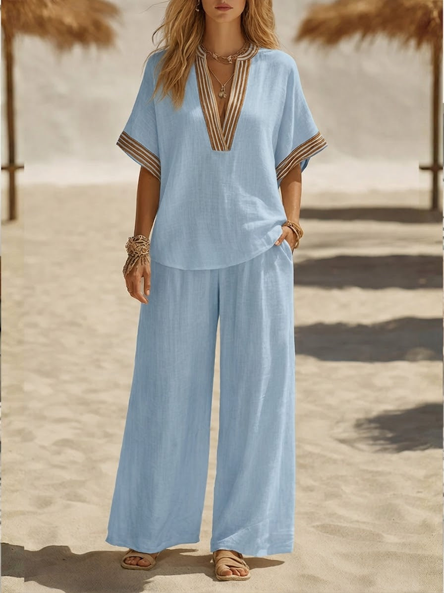 Casual Linen And Cotton Two-piece Set