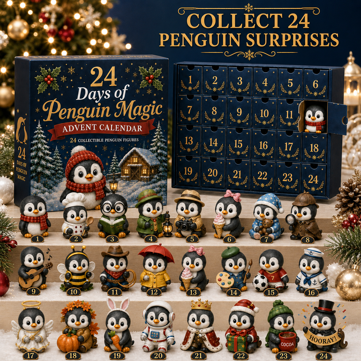 24 penguin themed surprises inside Advent Calendar