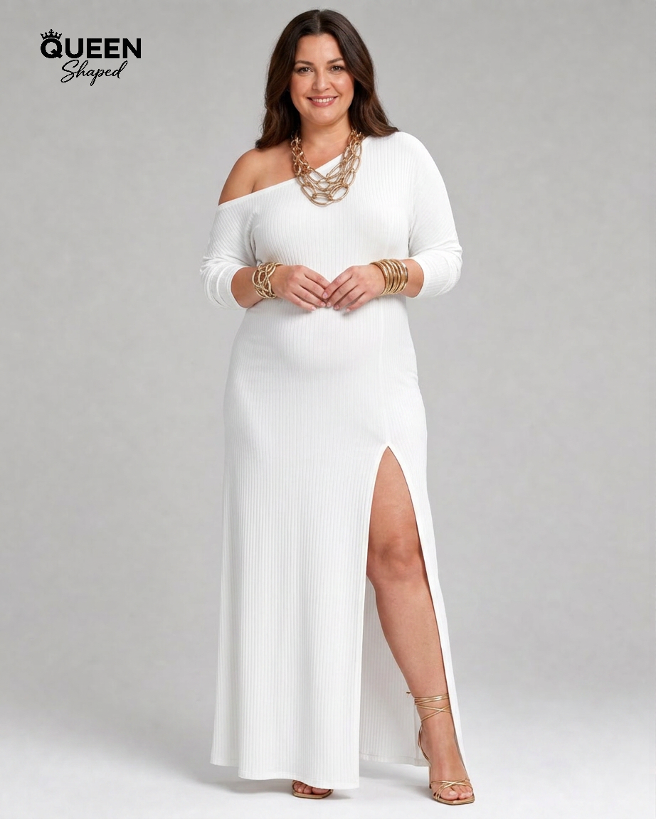 One Shoulder Side Slit Flowing Midi Dress
