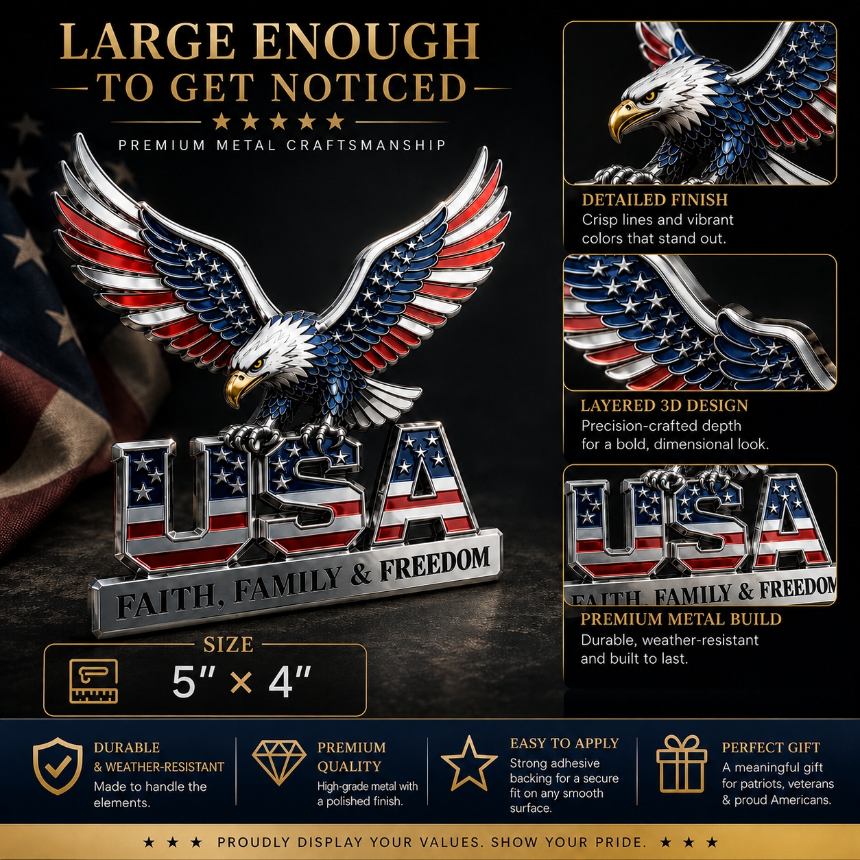 250th Anniversary 60% OFF - ★USA Faith, Family & Freedom★ Metal Emblem