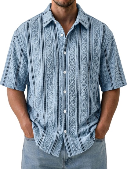 Men's Casual Textured Breathable Collared Short-Sleeve Shirt