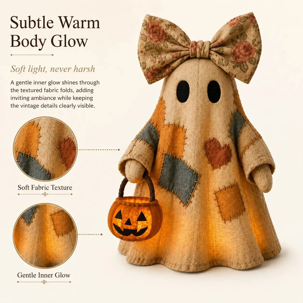 Grand 25.6" Lighted Vintage Patchwork Ghost with Smart Timer