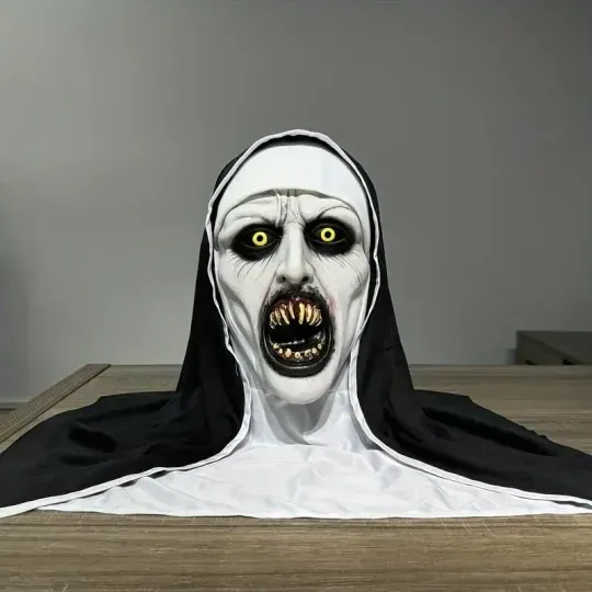 Funky Nun Halloween Latex Mask with Yellow Eyes