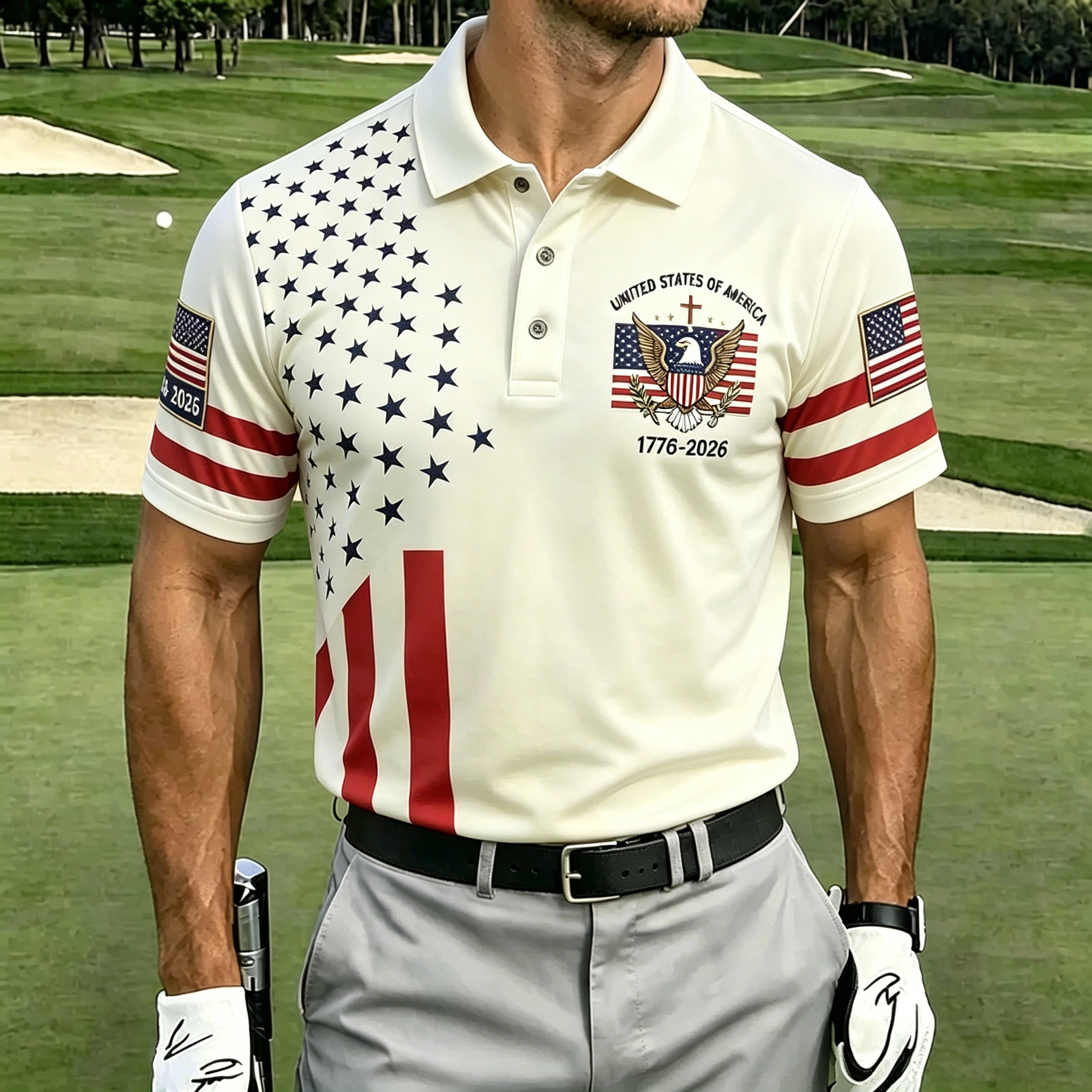 USA Patriotic Distressed American Flag Golf Polo Shirt | Tactical Eagle Patriotic Polo