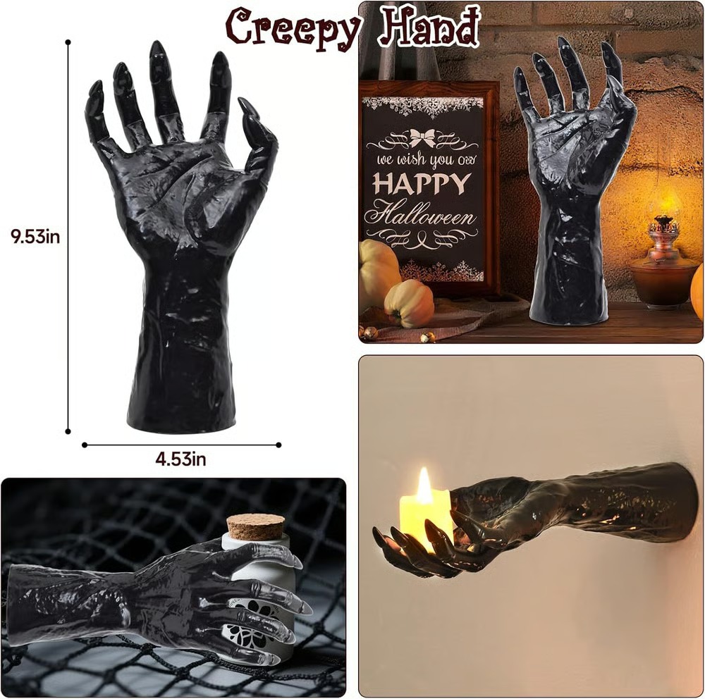 Halloween Creepy Reaching Hands Wall Decor – Lighted Spooky Candle Set