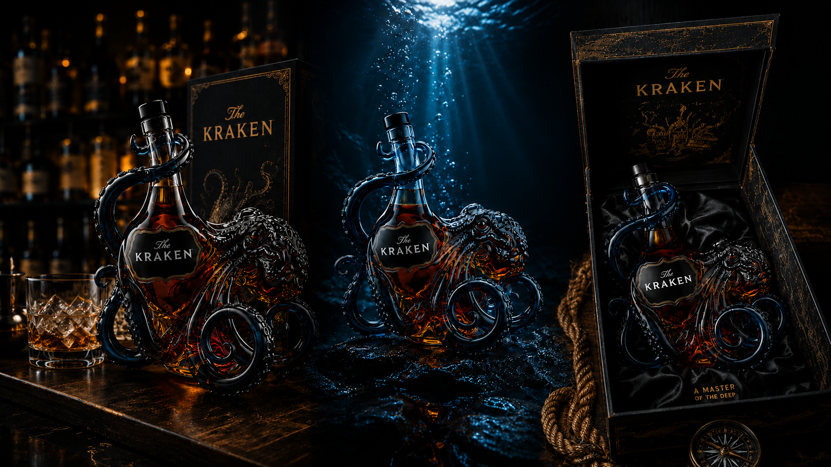 Detail image: close-up of midnight-blue 3D tentacles wrapped around clear sculpted glass